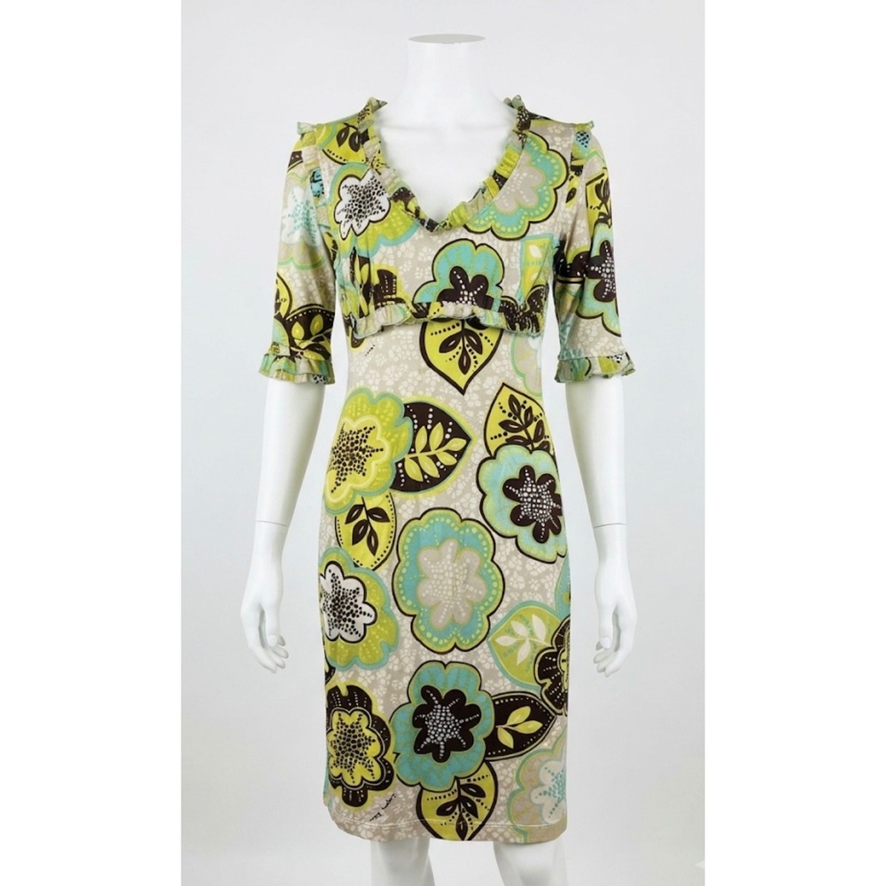 Vintage Ungaro Fever Floral Dress M Retro Mod Revival Y2K Whimsigoth Blue Green